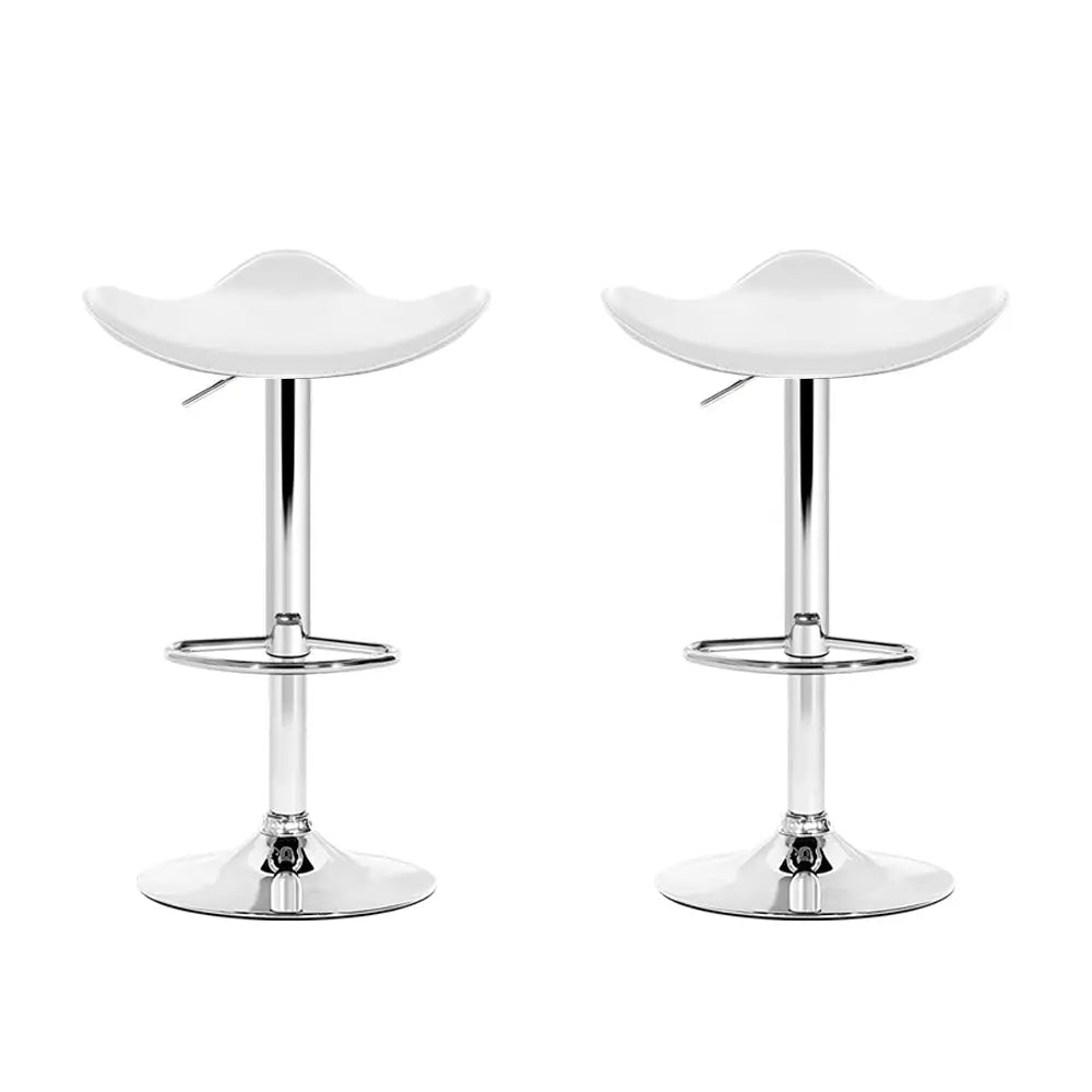 Artiss 2x Bar Stools Leather Gas Lift Chair White - Furniture > Bar Stools & Chairs