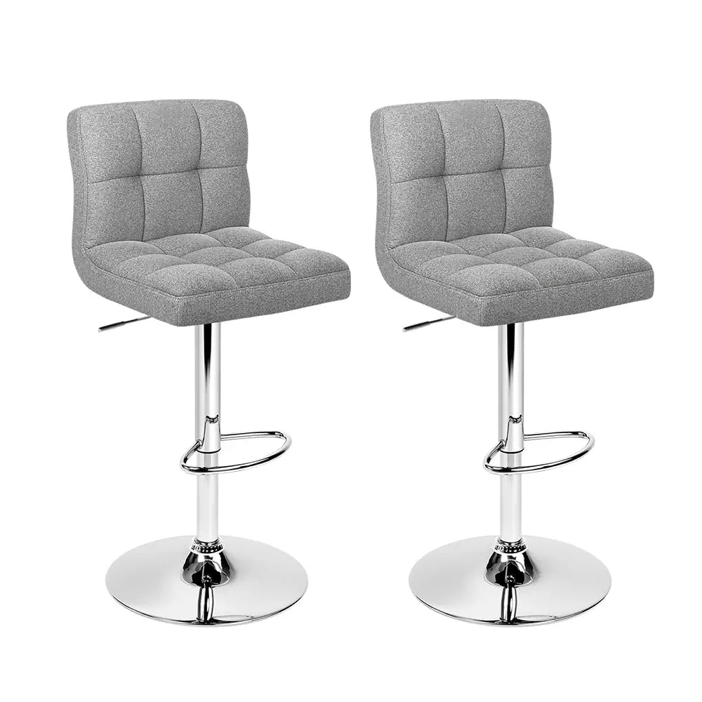 Artiss 2x Bar Stools Leather Gas Lift Grey - Furniture > Bar Stools & Chairs