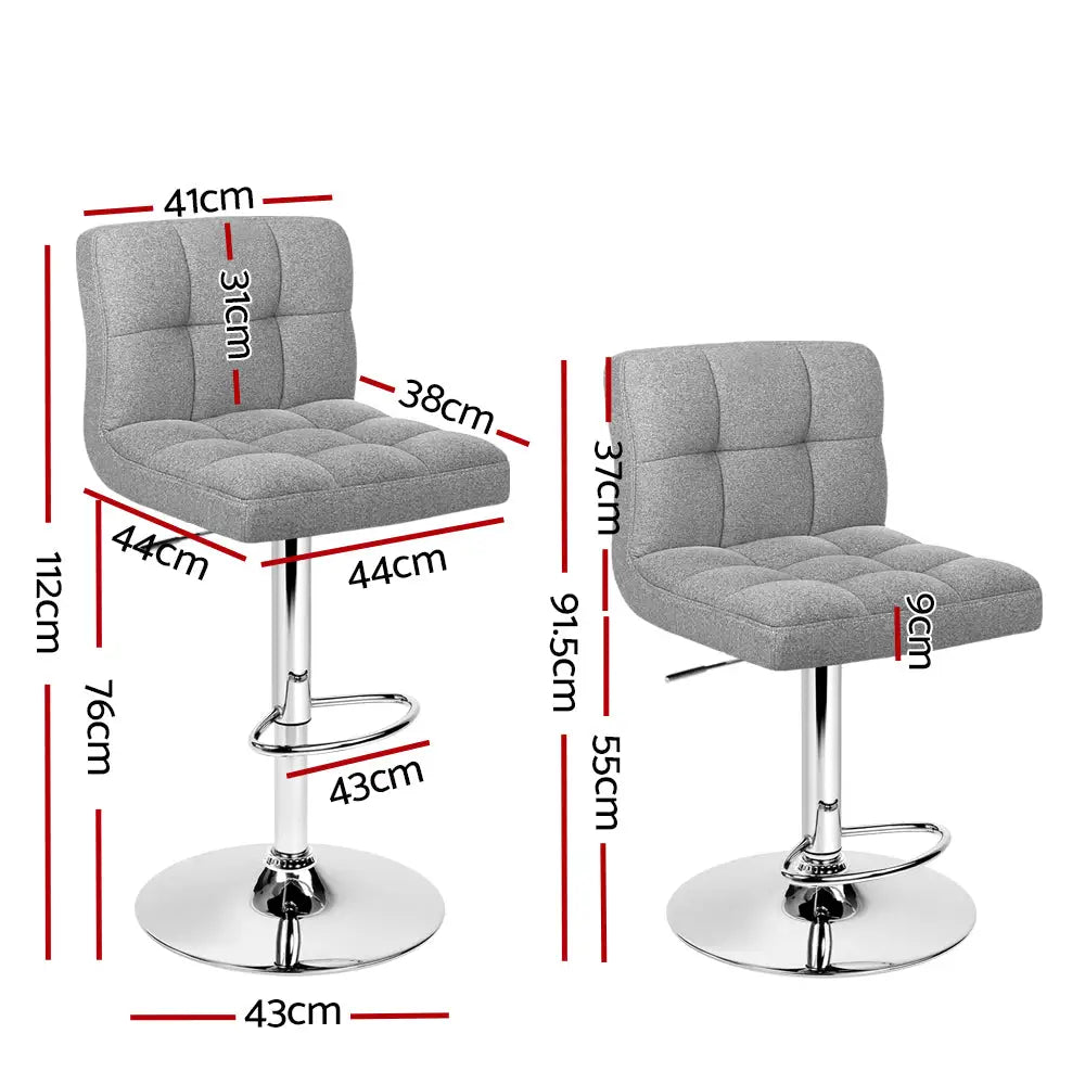 Artiss 2x Bar Stools Leather Gas Lift Grey - Furniture > Bar Stools & Chairs
