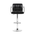 Artiss 2x Bar Stools Leather Gas Lift w/Armrest Black - Furniture > Bar Stools & Chairs