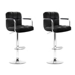 Artiss 2x Bar Stools Leather Gas Lift w/Armrest Black - Furniture > Bar Stools & Chairs