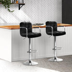 Artiss 2x Bar Stools Leather Gas Lift w/Armrest Black - Furniture > Bar Stools & Chairs