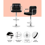 Artiss 2x Bar Stools Leather Gas Lift w/Armrest Black - Furniture > Bar Stools & Chairs