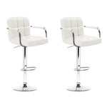 Artiss 2x Bar Stools Leather Gas Lift w/Armrest White - Furniture > Bar Stools & Chairs