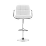 Artiss 2x Bar Stools Leather Gas Lift w/Armrest White - Furniture > Bar Stools & Chairs