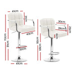 Artiss 2x Bar Stools Leather Gas Lift w/Armrest White - Furniture > Bar Stools & Chairs