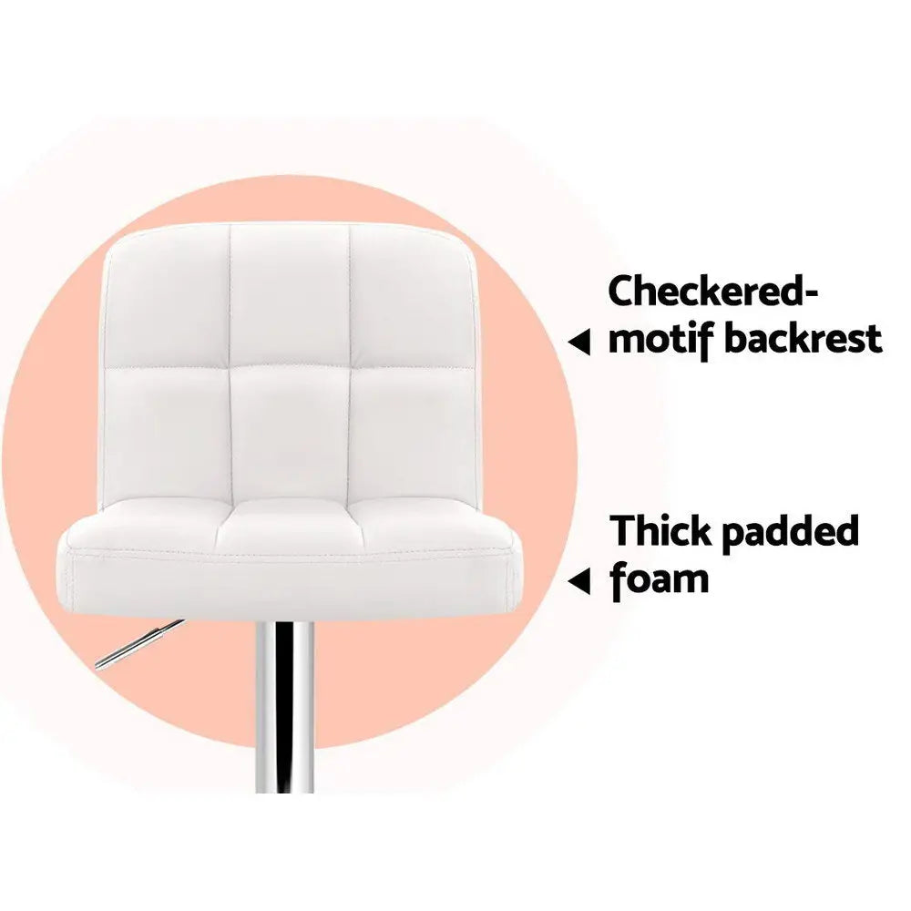 Artiss 2x Bar Stools Leather Gas Lift White - Furniture > Bar Stools & Chairs