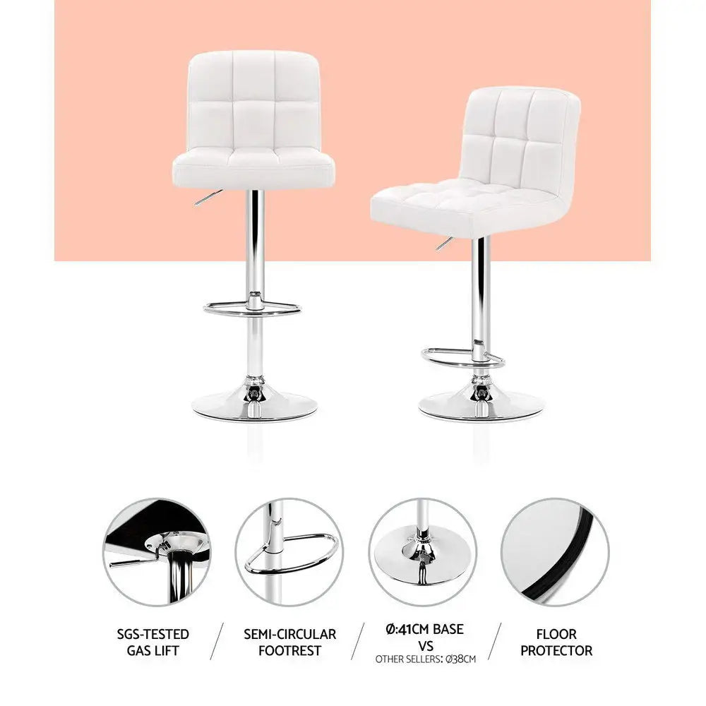 Artiss 2x Bar Stools Leather Gas Lift White - Furniture > Bar Stools & Chairs