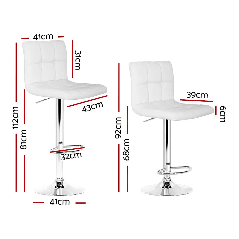 Artiss 2x Bar Stools Leather Gas Lift White - Furniture > Bar Stools & Chairs