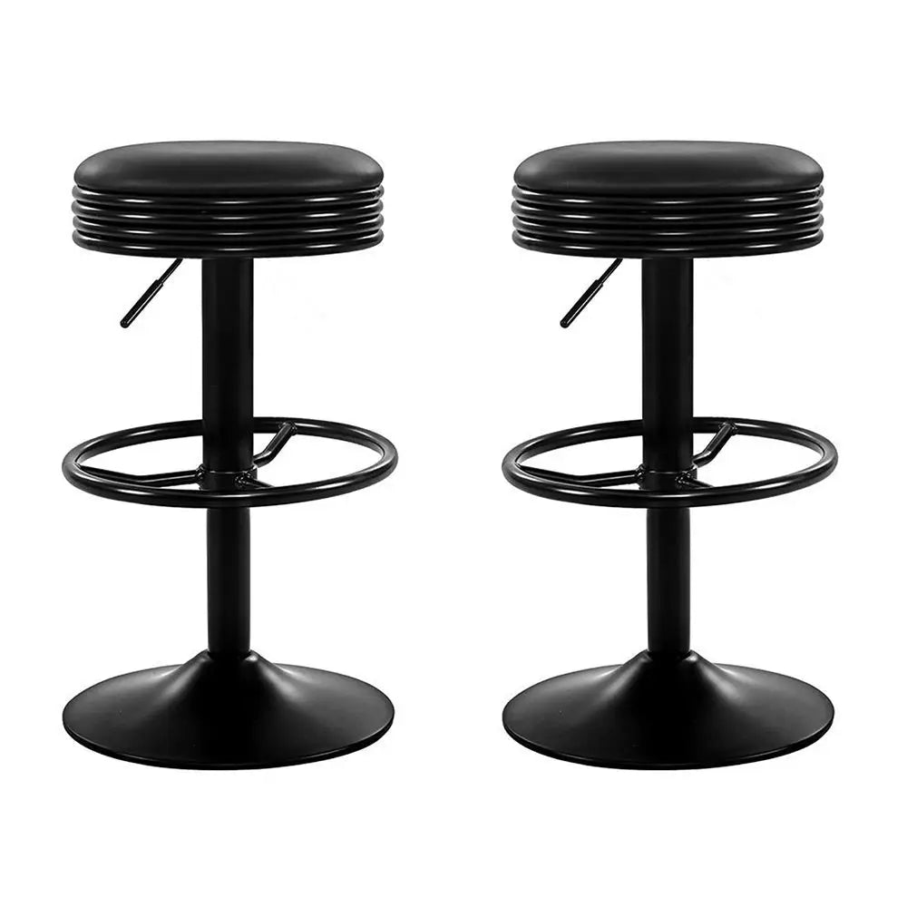 Artiss 2x Bar Stools Leather Padded Gas Lift Black - Furniture > Bar Stools & Chairs
