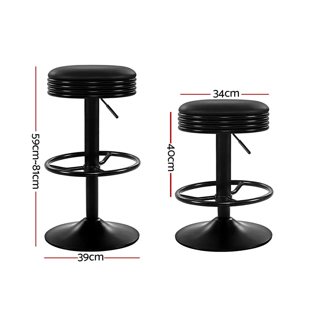 Artiss 2x Bar Stools Leather Padded Gas Lift Black - Furniture > Bar Stools & Chairs