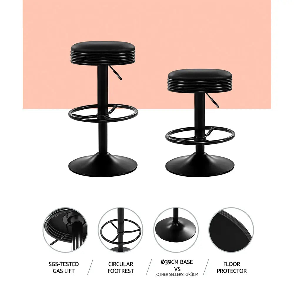 Artiss 2x Bar Stools Leather Padded Gas Lift Black - Furniture > Bar Stools & Chairs