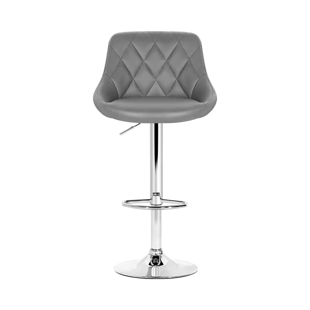 Artiss 2x Bar Stools Leather Padded Gas Lift Grey - Furniture > Bar Stools & Chairs