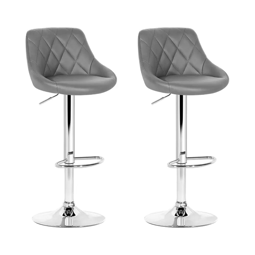 Artiss 2x Bar Stools Leather Padded Gas Lift Grey - Furniture > Bar Stools & Chairs