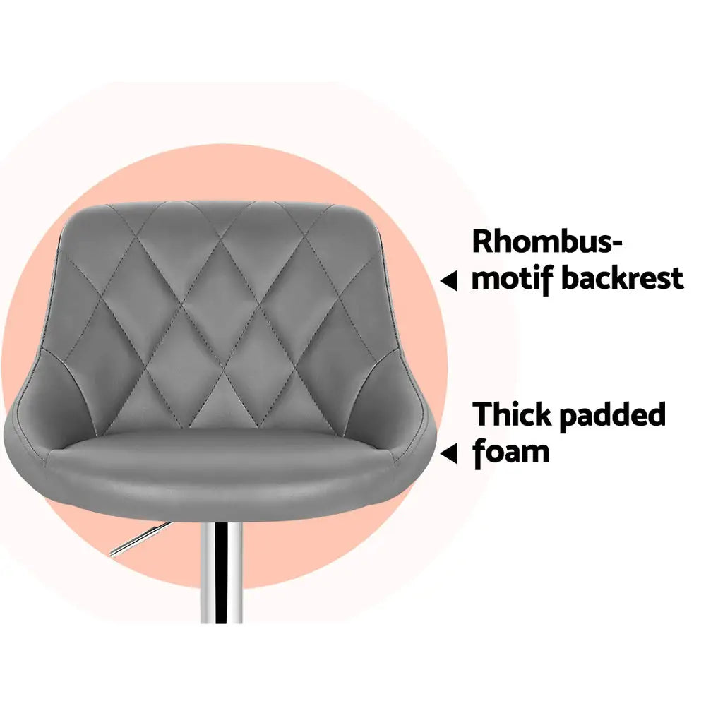 Artiss 2x Bar Stools Leather Padded Gas Lift Grey - Furniture > Bar Stools & Chairs