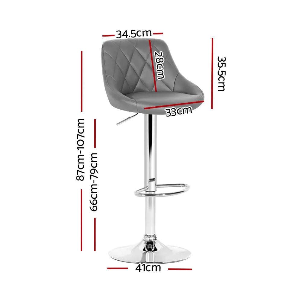 Artiss 2x Bar Stools Leather Padded Gas Lift Grey - Furniture > Bar Stools & Chairs