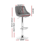 Artiss 2x Bar Stools Leather Padded Gas Lift Grey - Furniture > Bar Stools & Chairs
