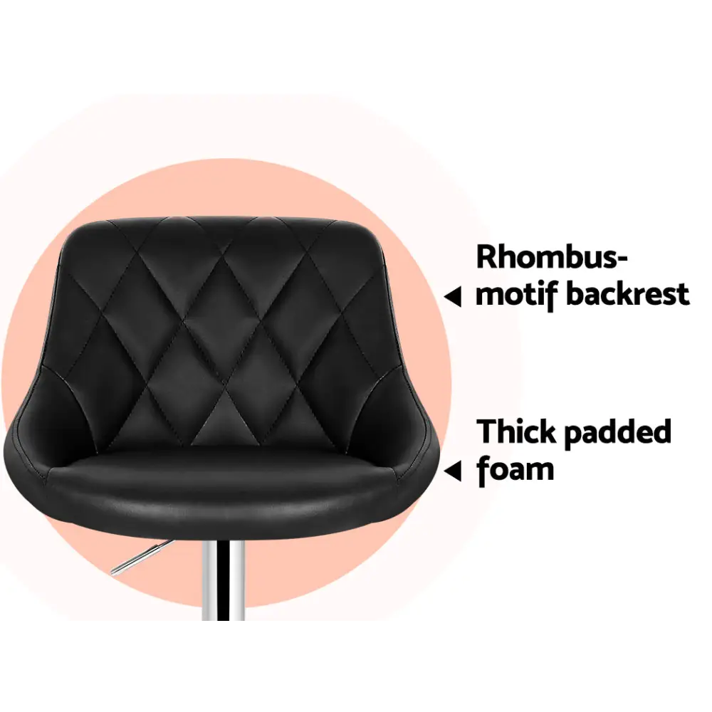 Artiss 2x Bar Stools Leather Padded Gas Lift Stool Black - Furniture > Bar Stools & Chairs > Table & Bar Stools
