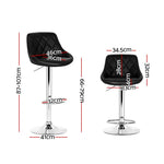 Artiss 2x Bar Stools Leather Padded Gas Lift Stool Black - Furniture > Bar Stools & Chairs > Table & Bar Stools