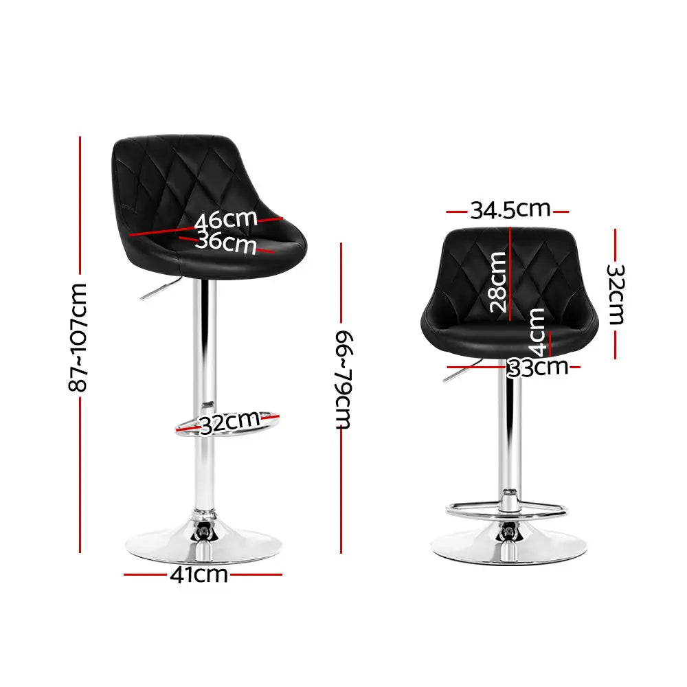Artiss 2x Bar Stools Leather Padded Gas Lift Stool Black - Furniture > Bar Stools & Chairs > Table & Bar Stools