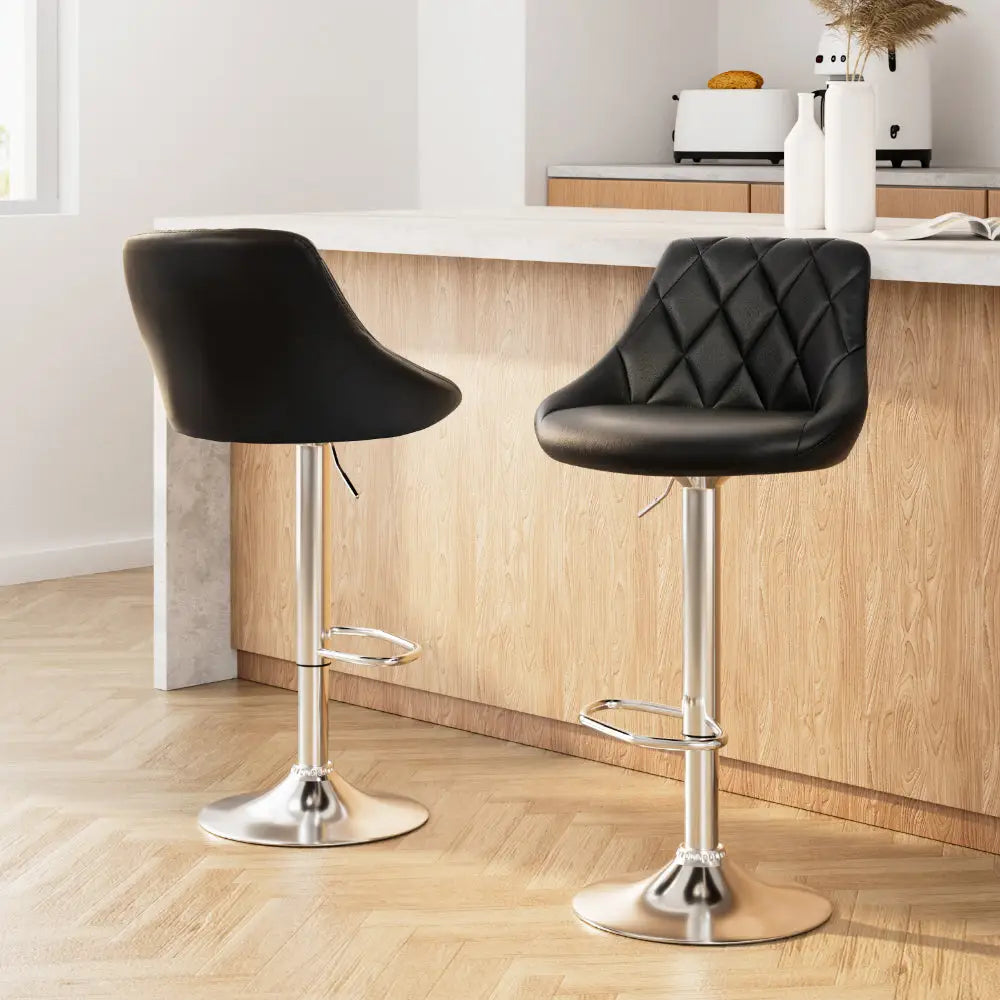Artiss 2x Bar Stools Leather Padded Gas Lift Stool Black - Furniture > Bar Stools & Chairs > Table & Bar Stools