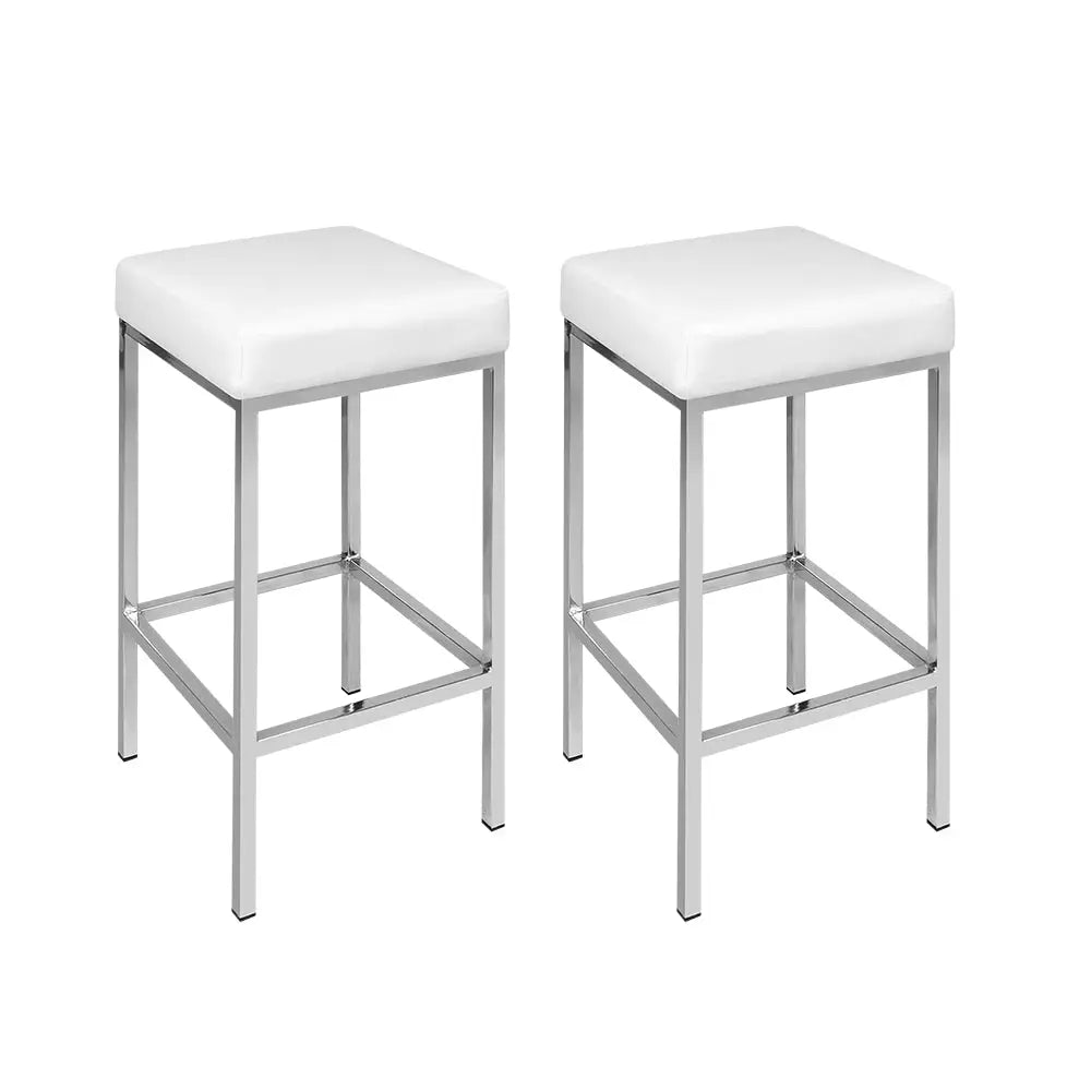 Artiss 2x Bar Stools Leather Padded Metal White - Furniture > Bar Stools & Chairs