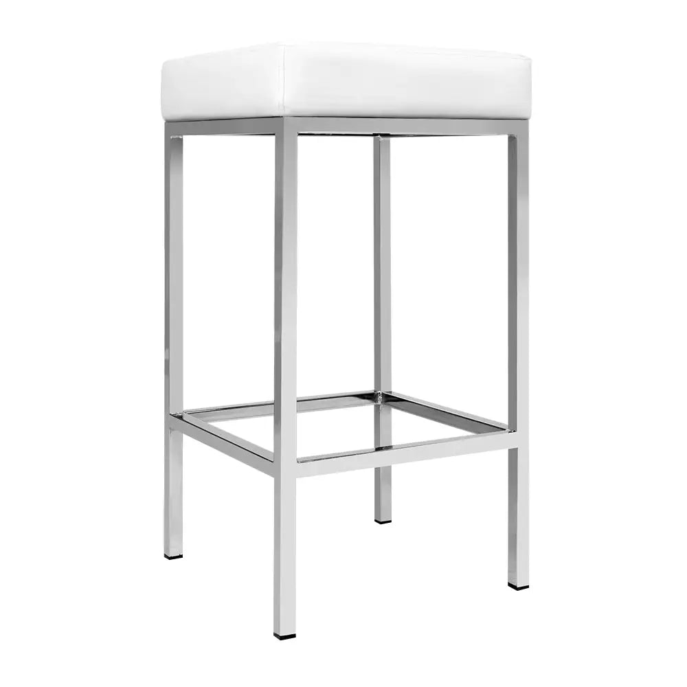 Artiss 2x Bar Stools Leather Padded Metal White - Furniture > Bar Stools & Chairs