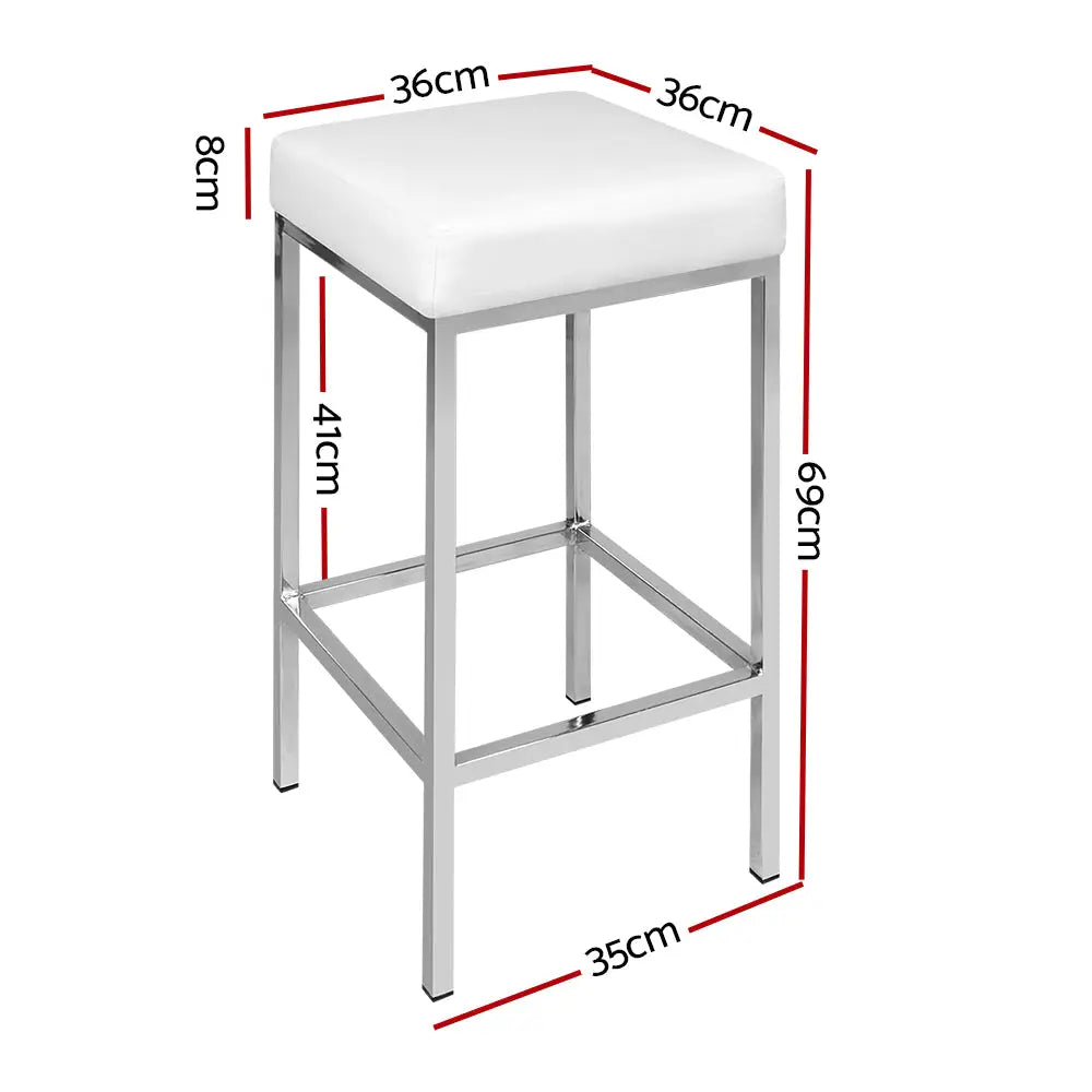 Artiss 2x Bar Stools Leather Padded Metal White - Furniture > Bar Stools & Chairs