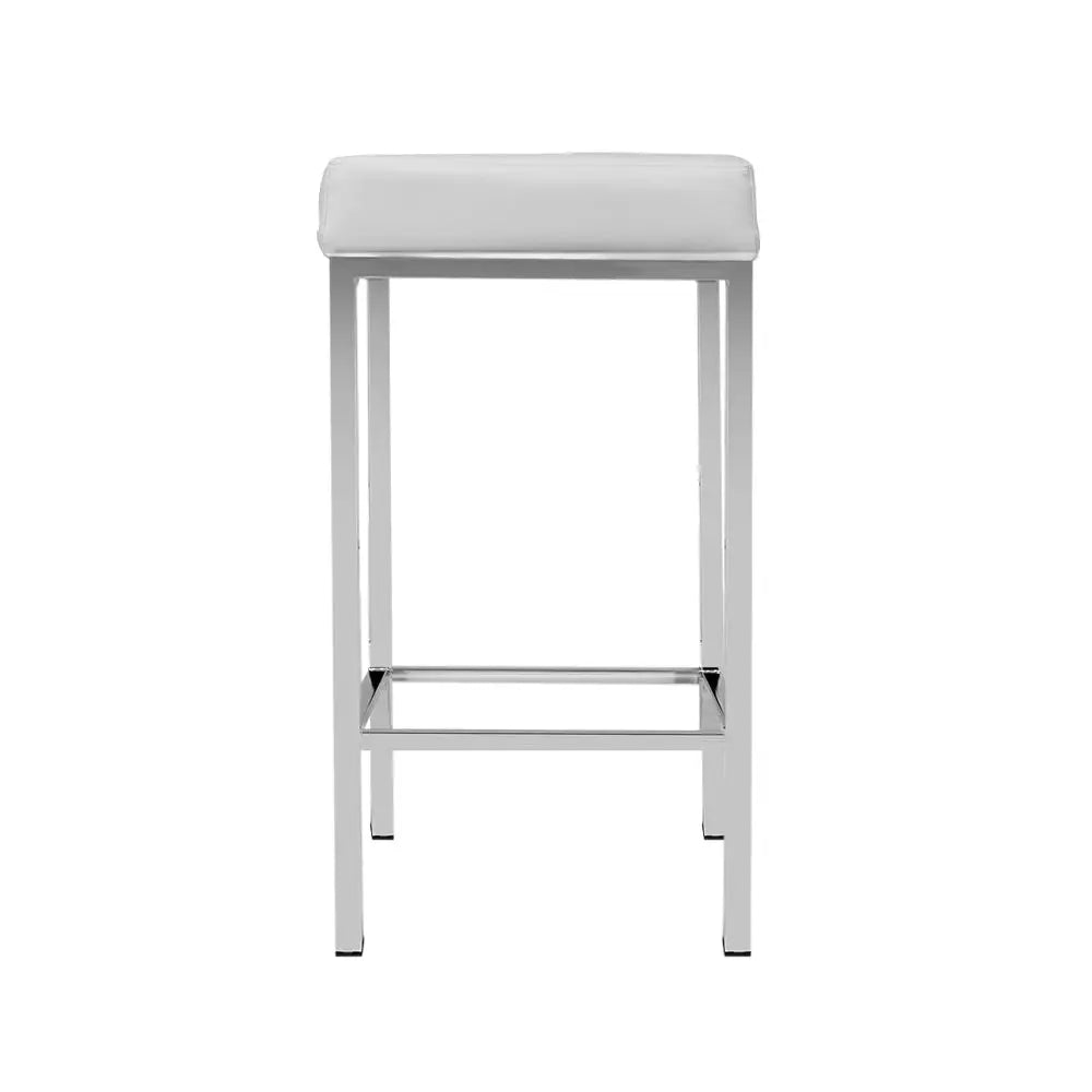Artiss 2x Bar Stools Leather Padded Metal White - Furniture > Bar Stools & Chairs