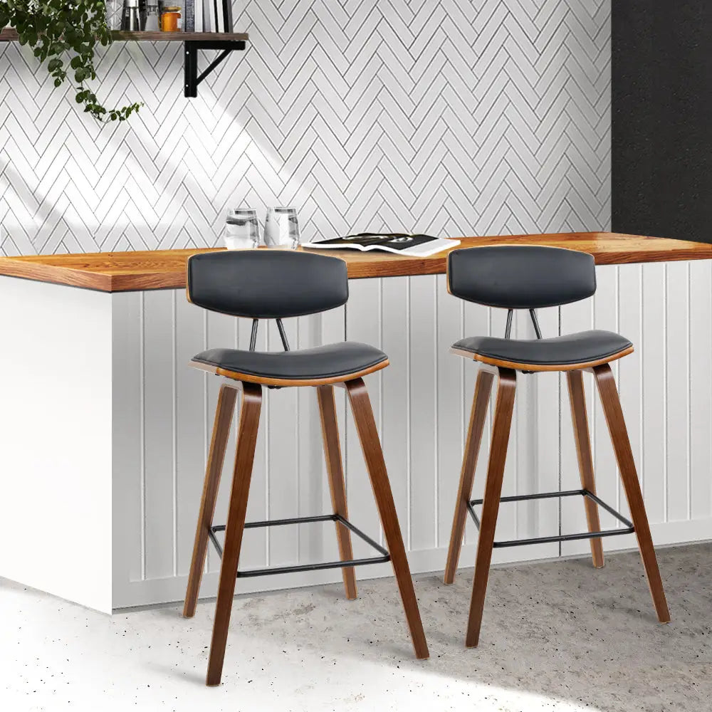 Artiss 2x Bar Stools Leather Padded w/Backrest - Furniture > Bar Stools & Chairs