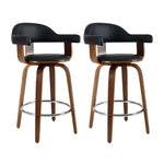 Artiss 2x Bar Stools Leather Seat Wooden Legs - Furniture > Bar Stools & Chairs