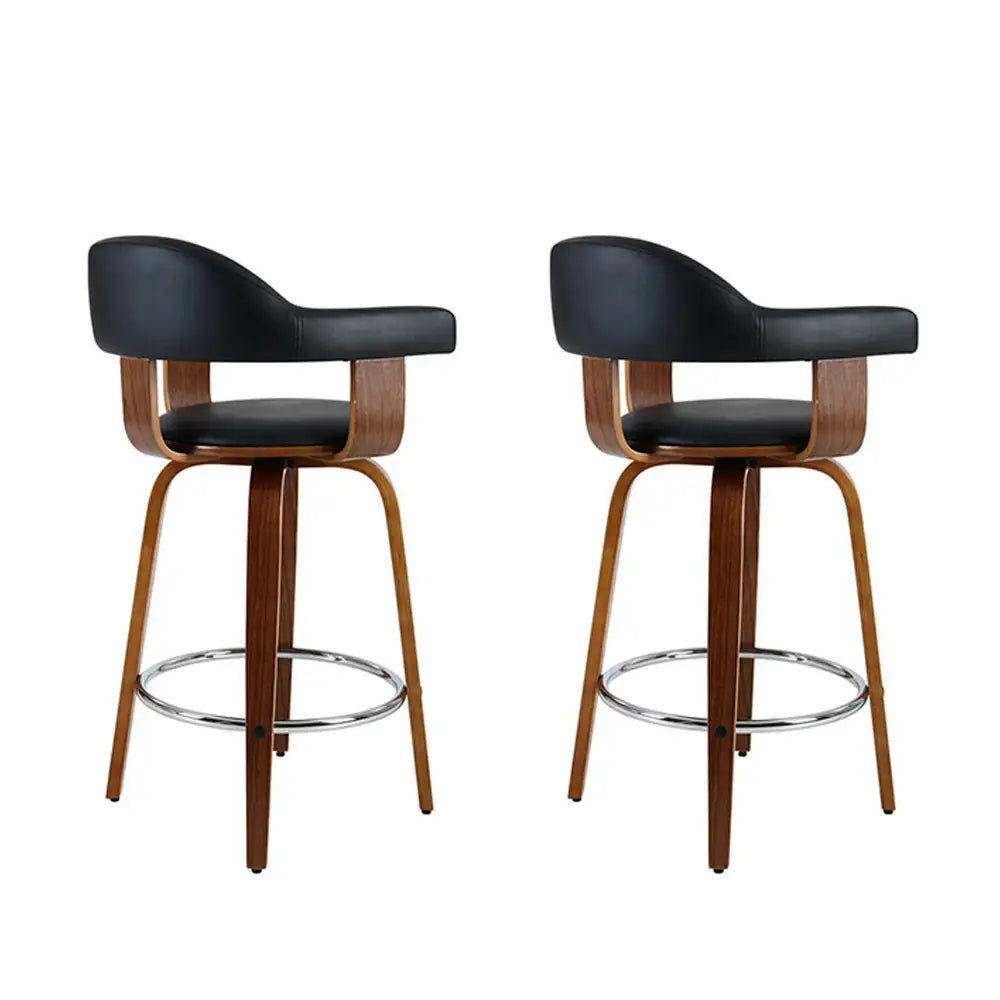 Artiss 2x Bar Stools Leather Seat Wooden Legs - Furniture > Bar Stools & Chairs