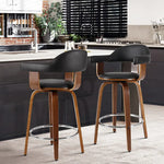 Artiss 2x Bar Stools Leather Seat Wooden Legs - Furniture > Bar Stools & Chairs