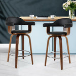 Artiss 2x Bar Stools Leather Seat Wooden Legs - Furniture > Bar Stools & Chairs