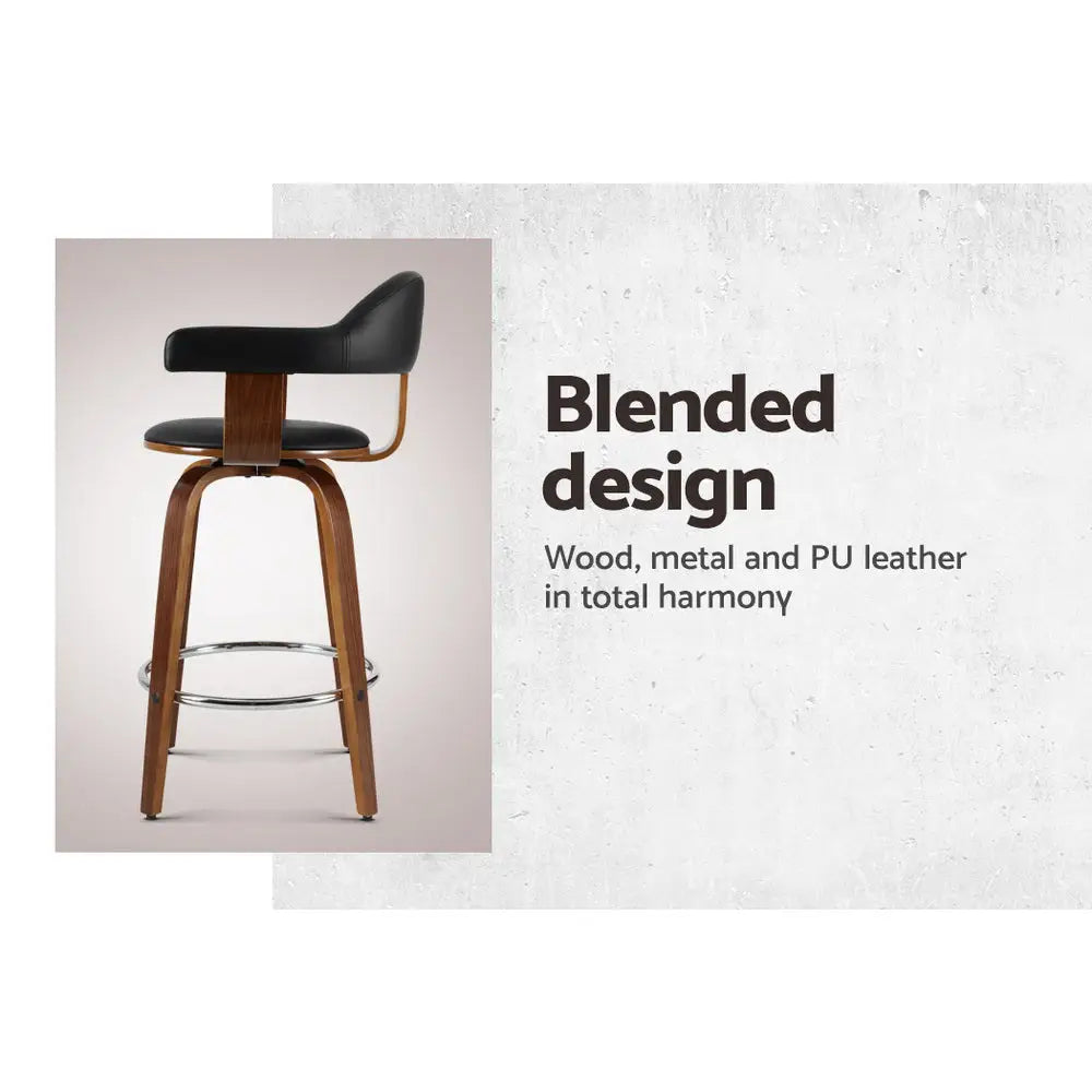 Artiss 2x Bar Stools Leather Seat Wooden Legs - Furniture > Bar Stools & Chairs