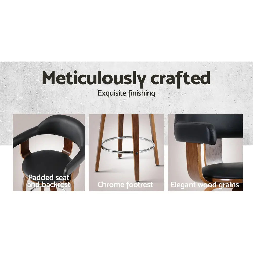 Artiss 2x Bar Stools Leather Seat Wooden Legs - Furniture > Bar Stools & Chairs