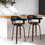 Artiss 2x Bar Stools Leather Seat Wooden Legs - Furniture > Bar Stools & Chairs