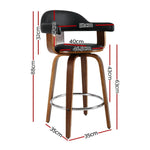 Artiss 2x Bar Stools Leather Seat Wooden Legs - Furniture > Bar Stools & Chairs