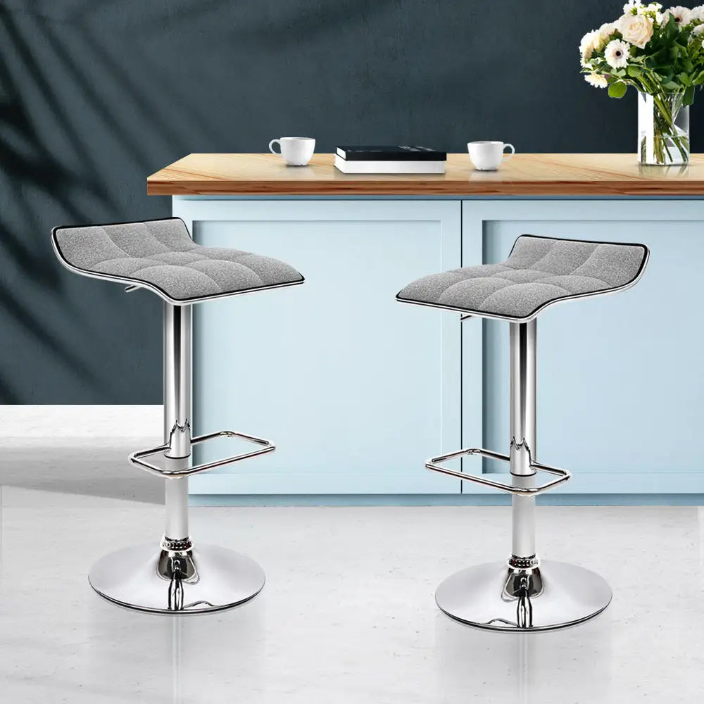 Artiss 2x Bar Stools Linen Padded Gas Lift - Furniture > Bar Stools & Chairs