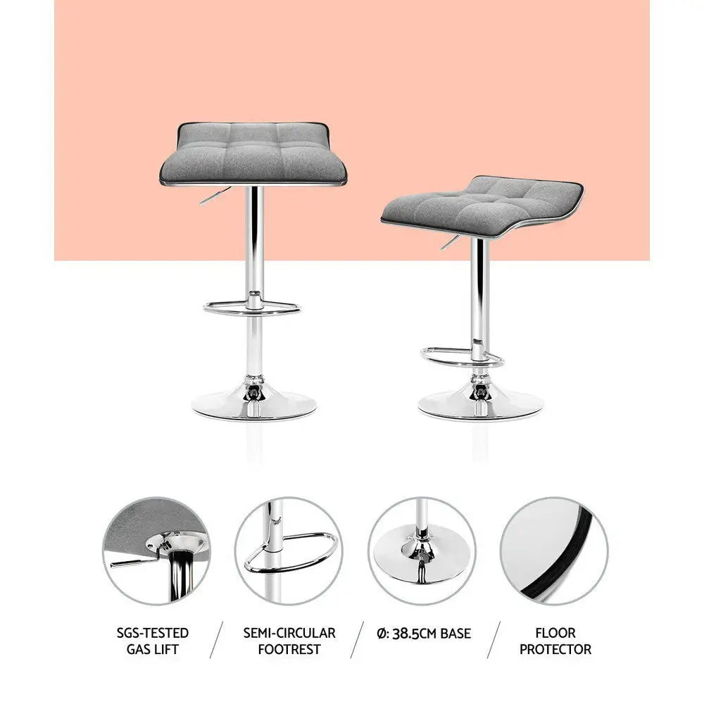 Artiss 2x Bar Stools Linen Padded Gas Lift - Furniture > Bar Stools & Chairs