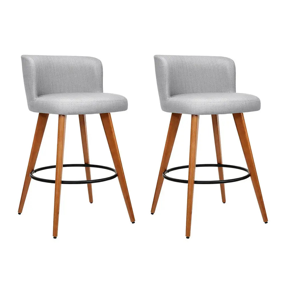 Artiss 2x Bar Stools Linen Padded Wooden Grey - Furniture > Bar Stools & Chairs