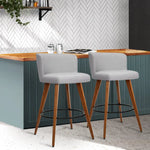 Artiss 2x Bar Stools Linen Padded Wooden Grey - Furniture > Bar Stools & Chairs