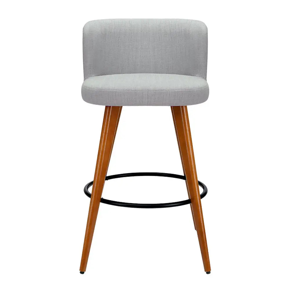 Artiss 2x Bar Stools Linen Padded Wooden Grey - Furniture > Bar Stools & Chairs