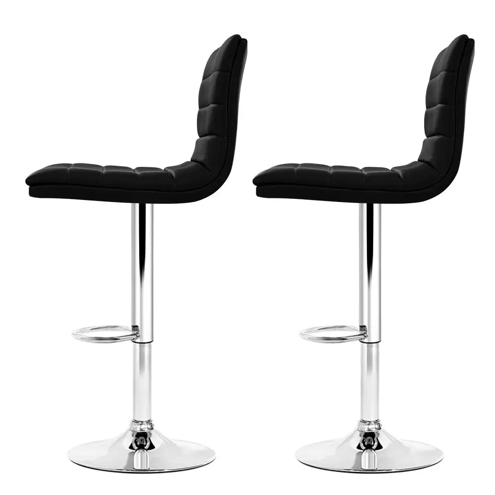 Artiss 2x Bar Stools Padded Leather Gas Lift Black - Furniture > Bar Stools & Chairs
