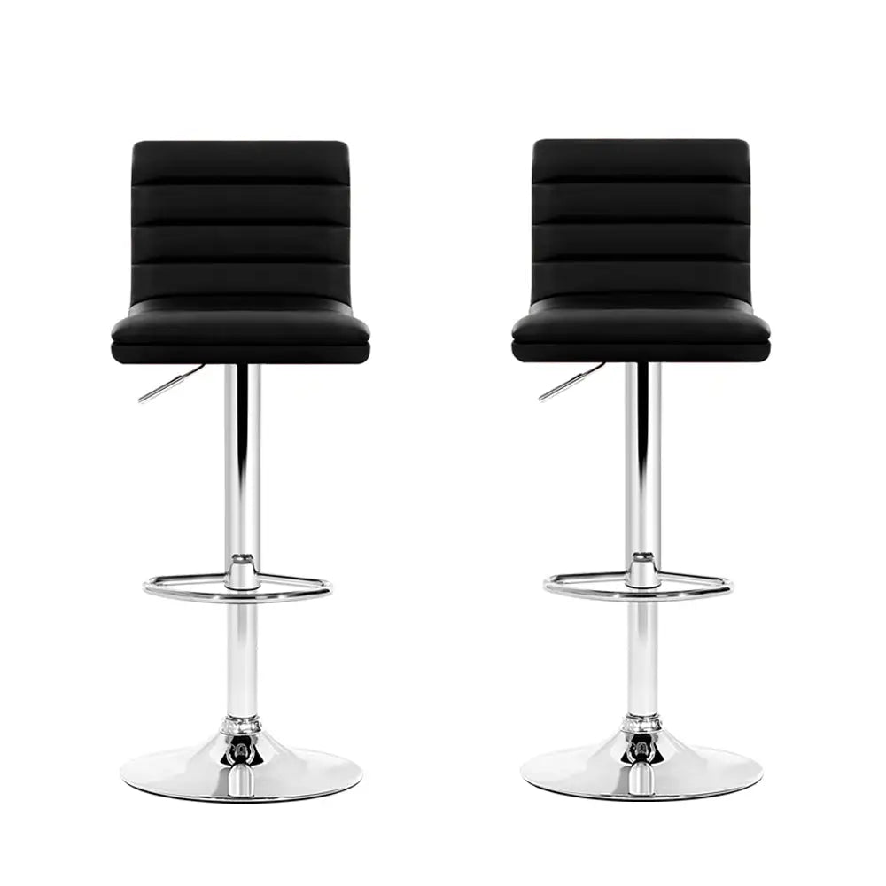 Artiss 2x Bar Stools Padded Leather Gas Lift Black - Furniture > Bar Stools & Chairs