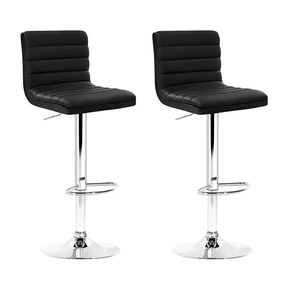 Artiss 2x Bar Stools Padded Leather Gas Lift Black - Furniture > Bar Stools & Chairs