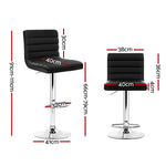 Artiss 2x Bar Stools Padded Leather Gas Lift Black - Furniture > Bar Stools & Chairs