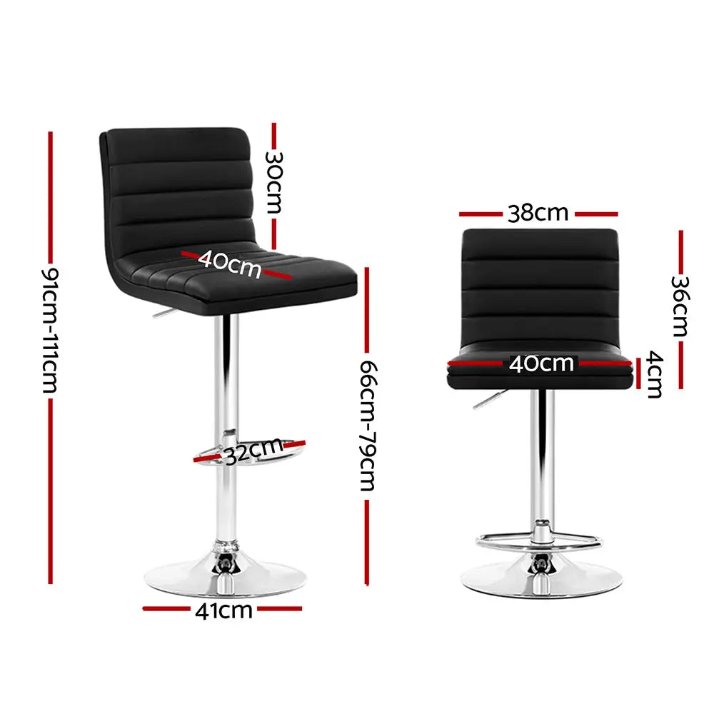 Artiss 2x Bar Stools Padded Leather Gas Lift Black - Furniture > Bar Stools & Chairs