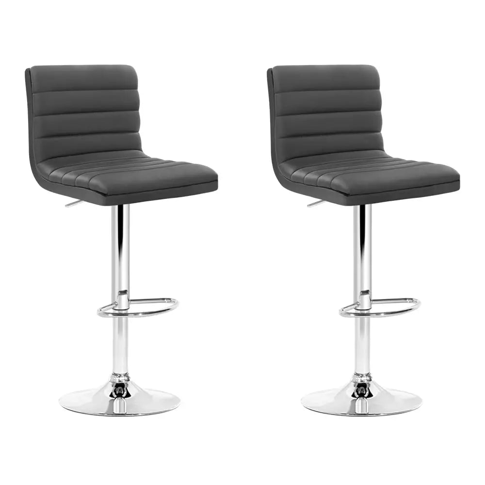 Artiss 2x Bar Stools Padded Leather Gas Lift Grey - Furniture > Bar Stools & Chairs