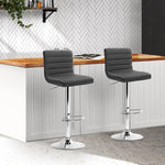Artiss 2x Bar Stools Padded Leather Gas Lift Grey - Furniture > Bar Stools & Chairs
